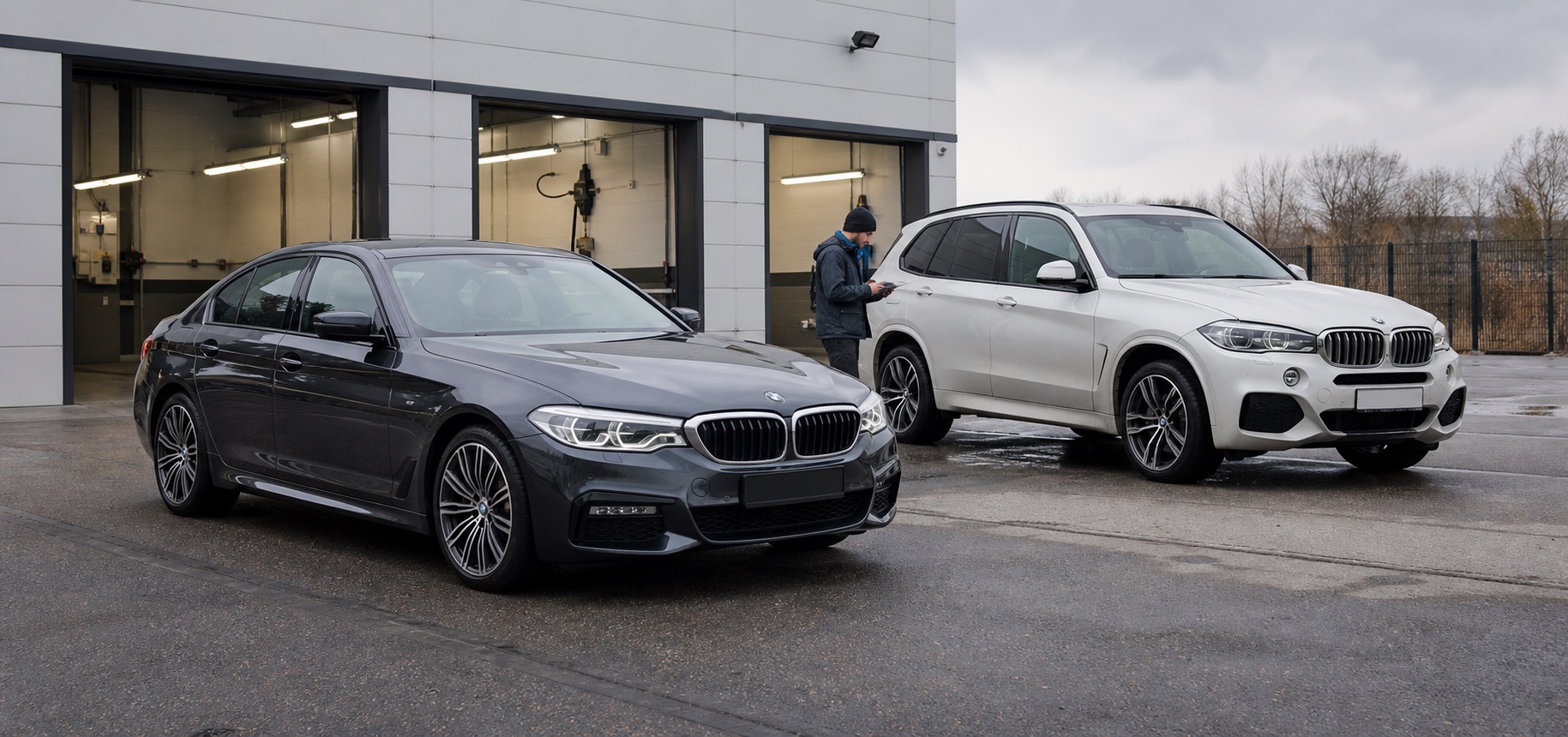 Автомобили BMW на площадке осмотра