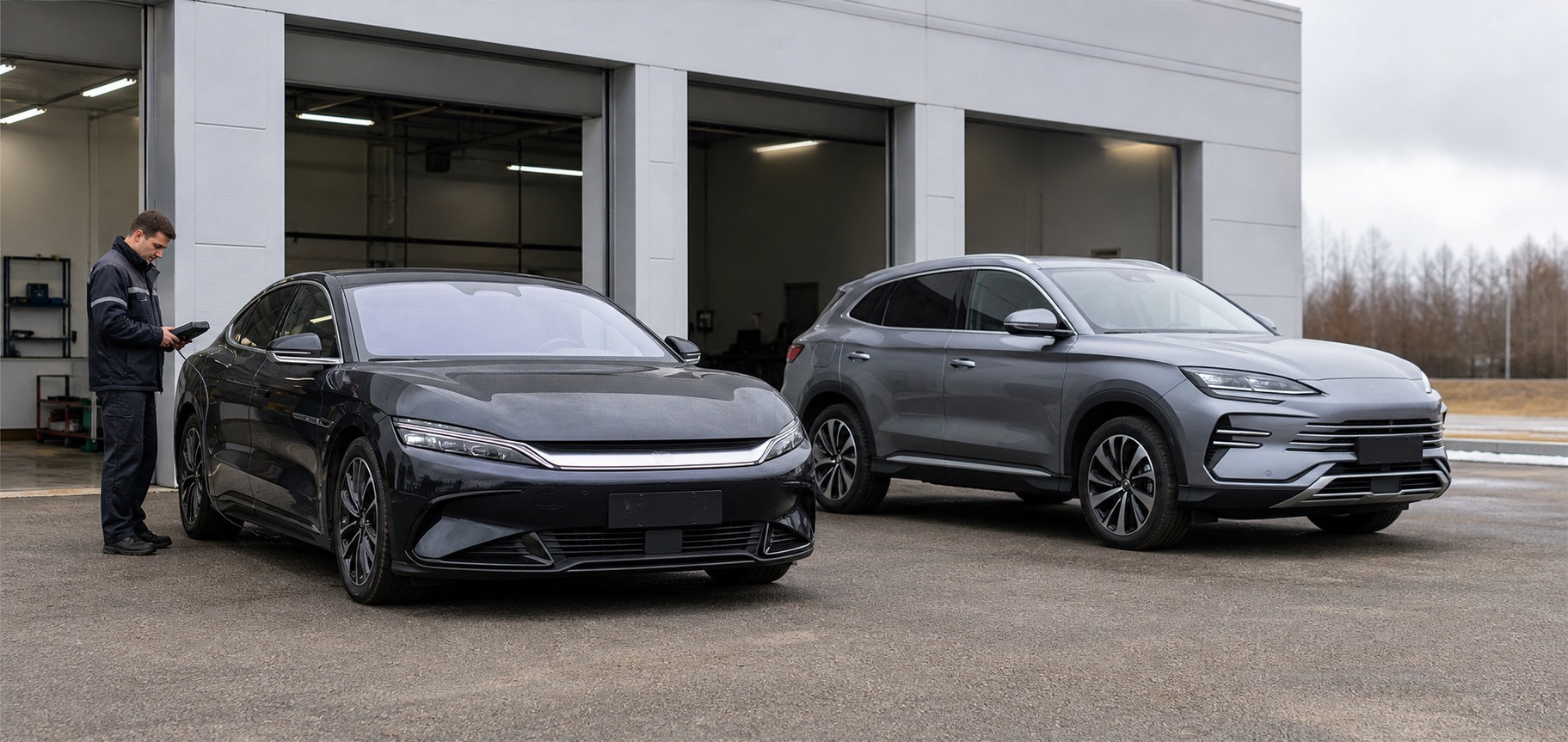 Автомобили BYD на площадке осмотра