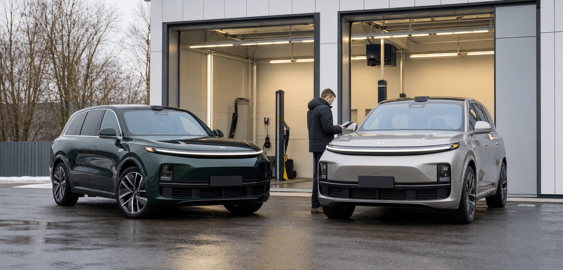 Гибридные автомобили Li Auto на площадке осмотра