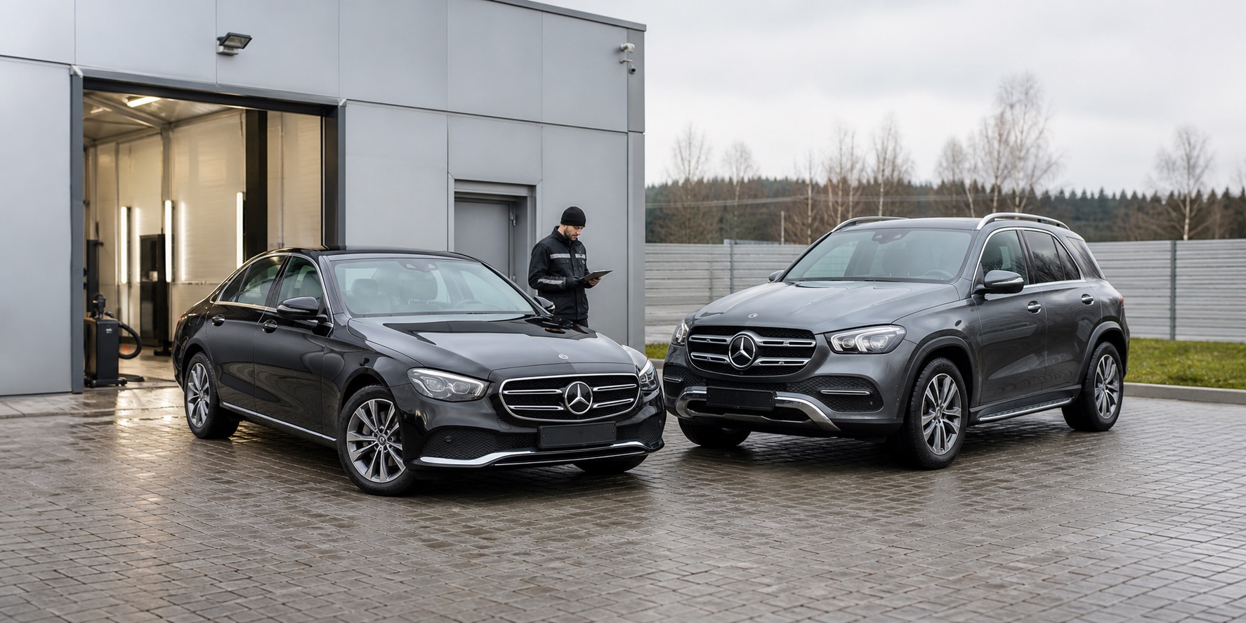 Автомобили Mercedes-Benz на площадке осмотра