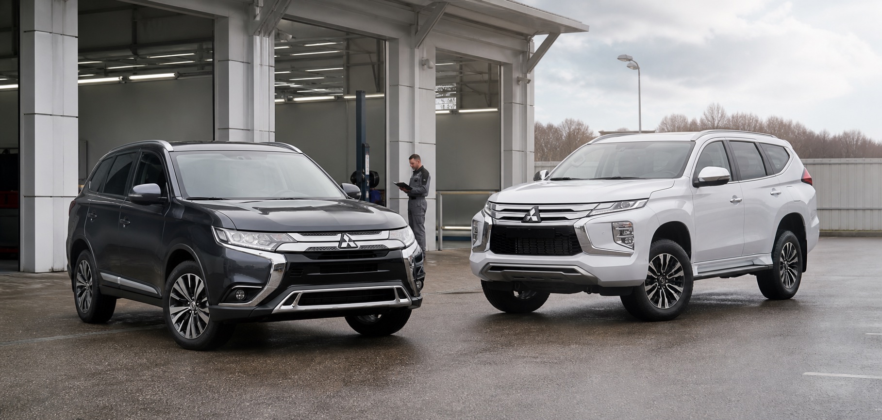 Автомобили Mitsubishi на площадке осмотра