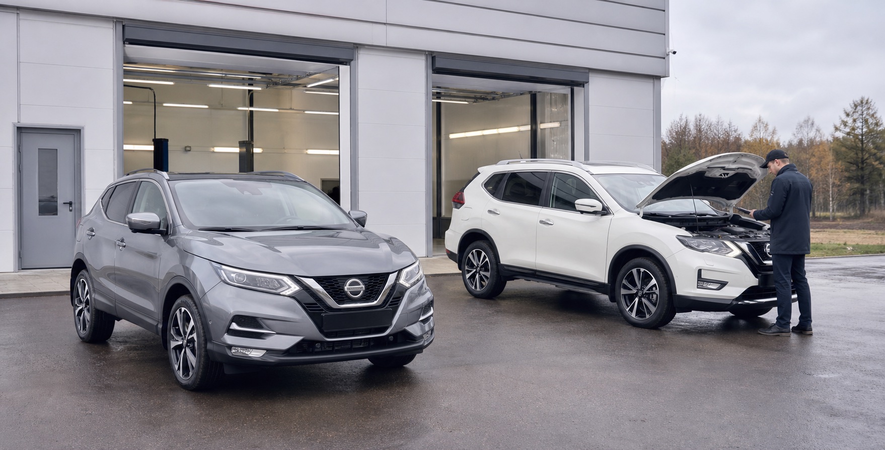 Автомобили Nissan на площадке осмотра